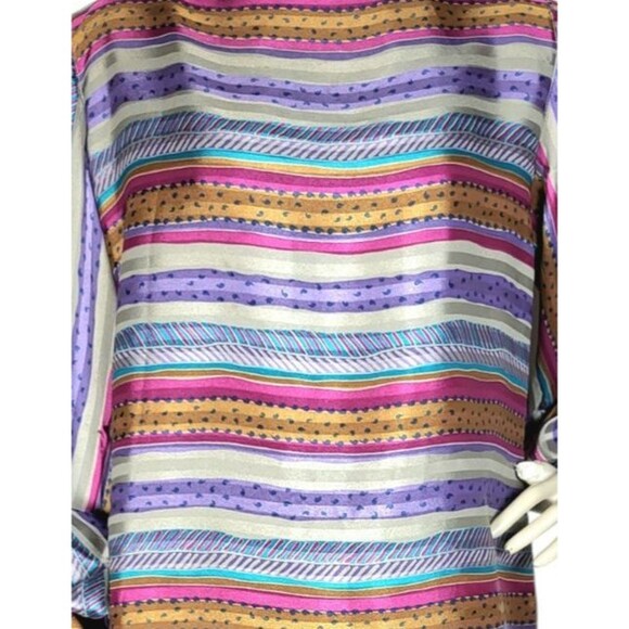 VTG 70s Evan Picone Silky Satin Mixed Media Puff Balloon Sleeve Blouse Skirt Set - Picture 3 of 16